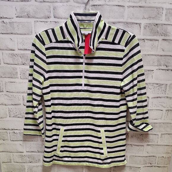 Talbots Striped Pullover - Black, White, Lime - Picture 1 of 3